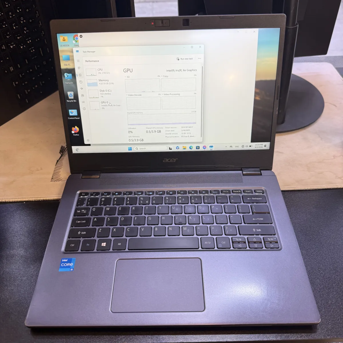 acer travel mate p414 ci5 11th ram 8 ssd 256 14” FHD